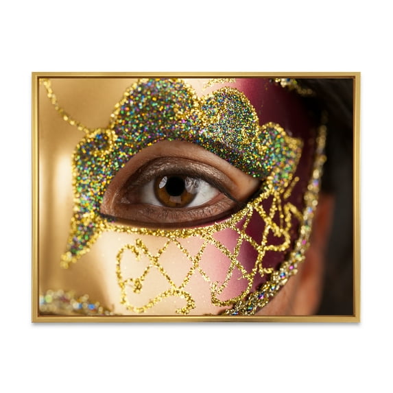 Designart 'Girl With Venetian Mask' Modern Framed Canvas Wall Art Print