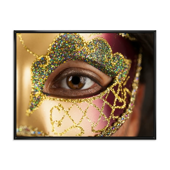 Designart 'Girl With Venetian Mask' Modern Framed Canvas Wall Art Print