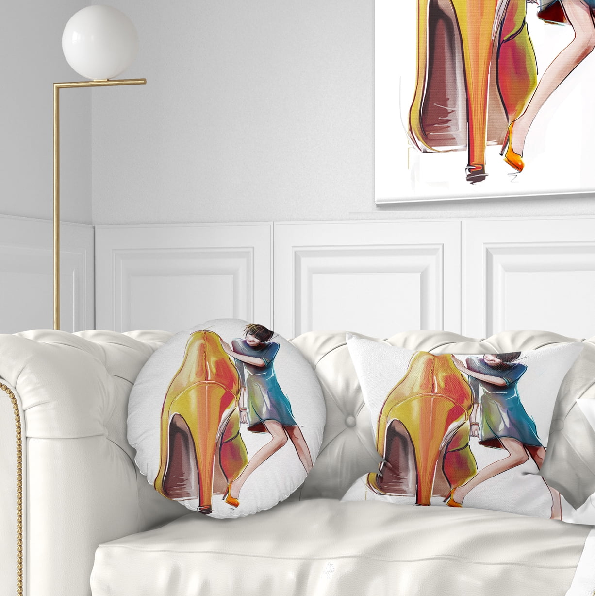 Designart Girl in Love with High heel Shoes - Abstract Throw Pillow - 12x20
