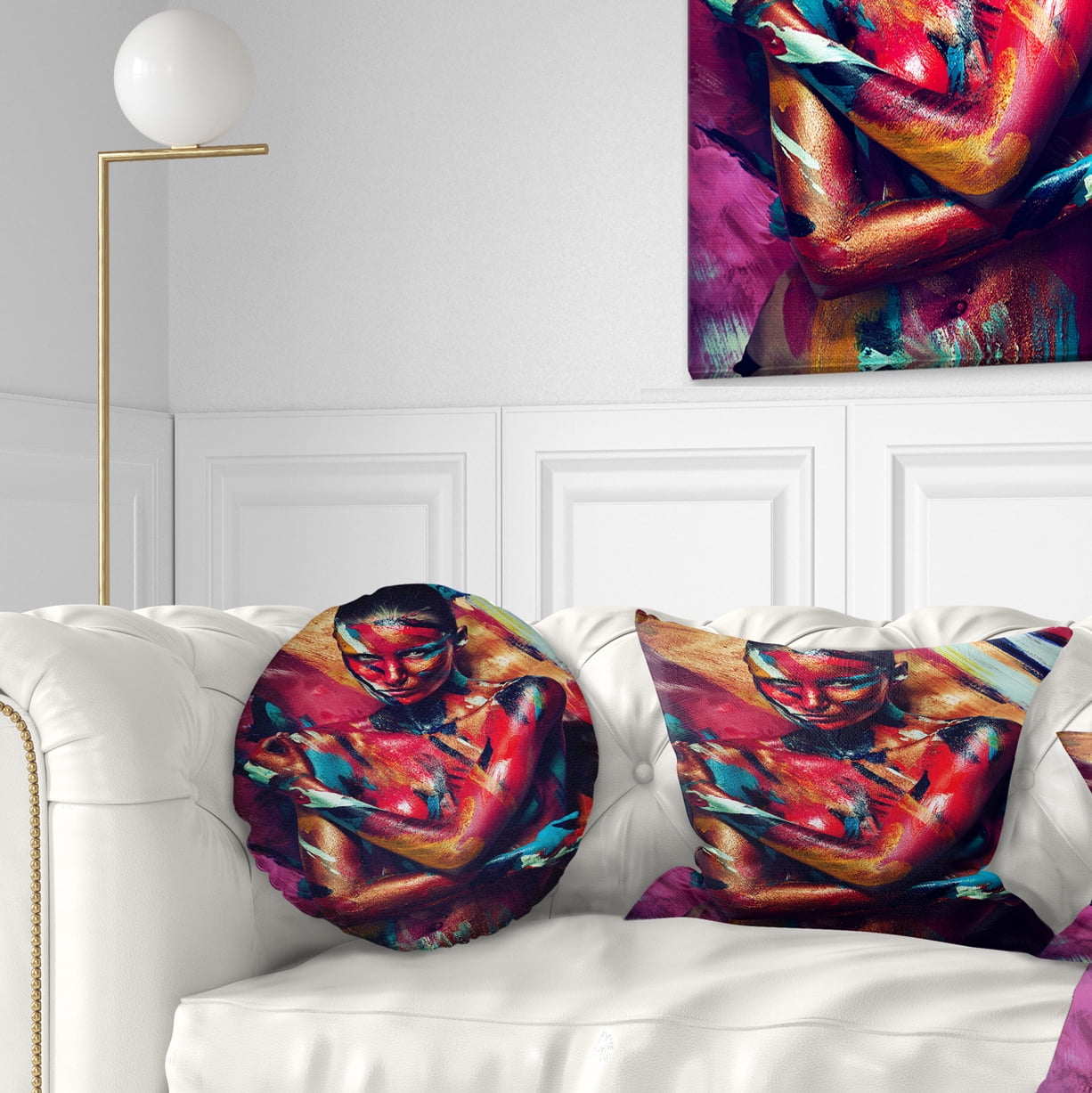 Designart Girl in Paint - Portrait Contemporary Throw Pillow - 12x20