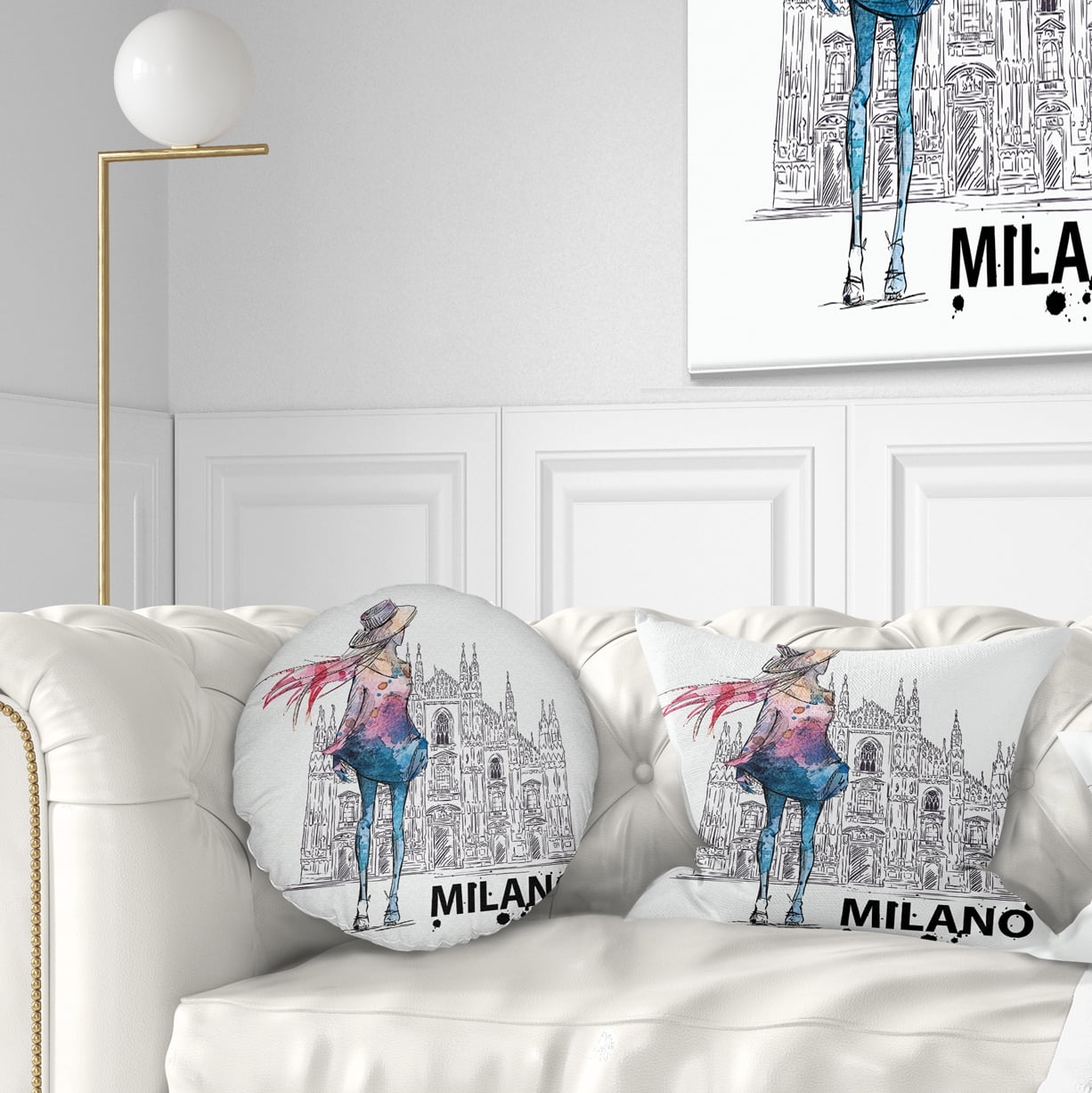 Designart Girl on a Milano Duomo - Contemporary Throw Pillow - 12x20