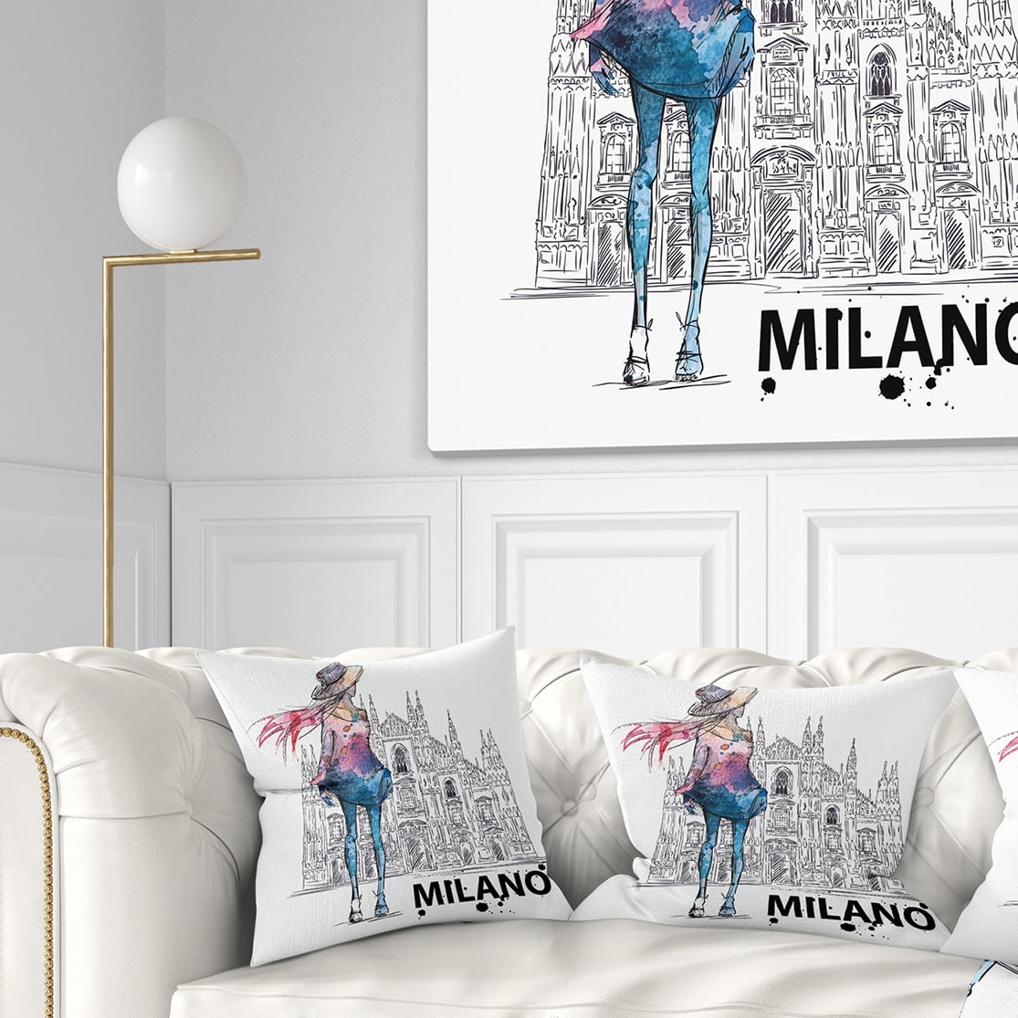 Designart Girl on a Milano Duomo - Contemporary Throw Pillow - 16x16