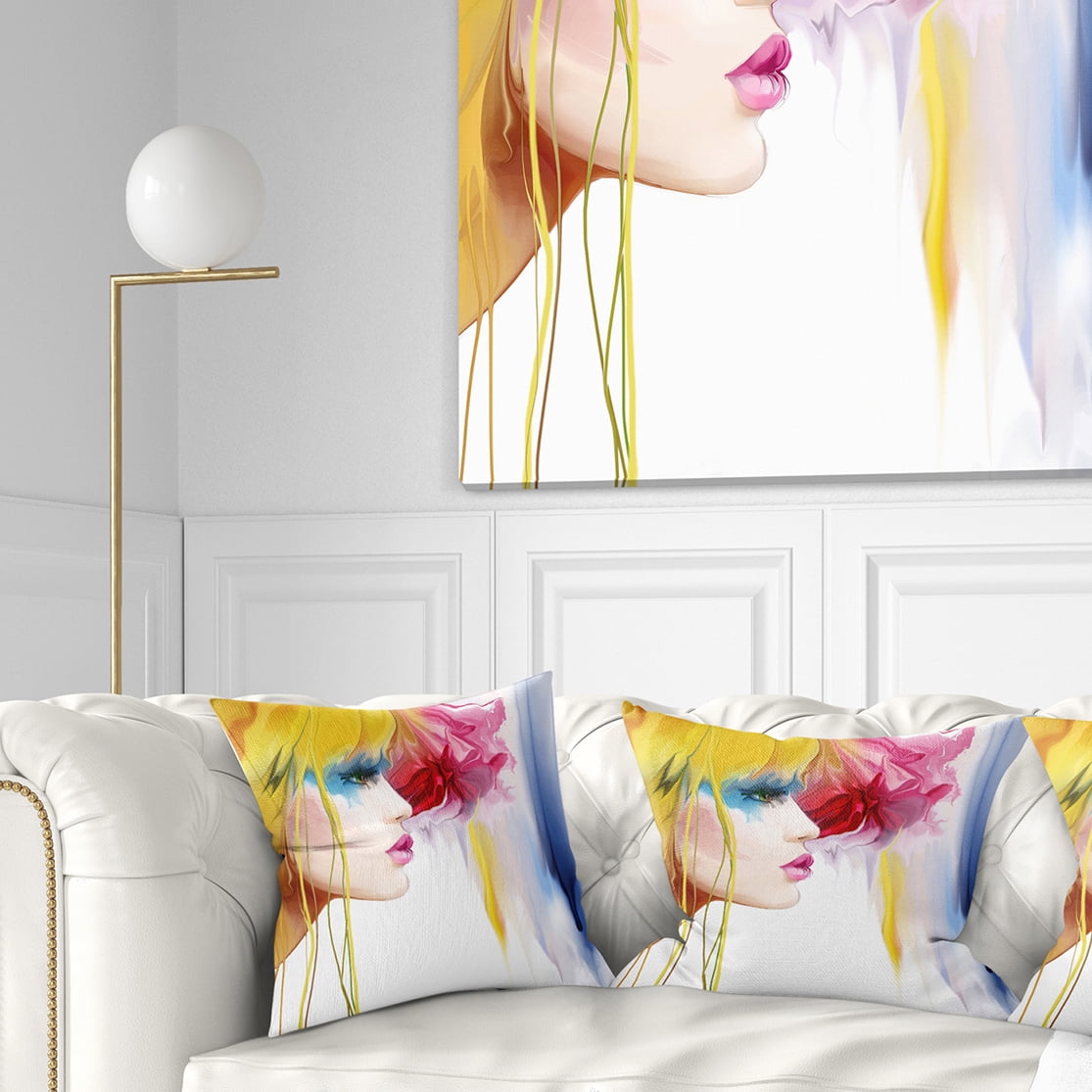 Designart Girl with Colorful Hair - Portrait Throw Pillow - 16x16