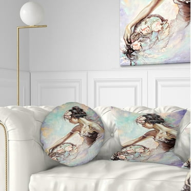 Designart Girl with Flower Bouquet - Floral Throw Pillow - 12x20