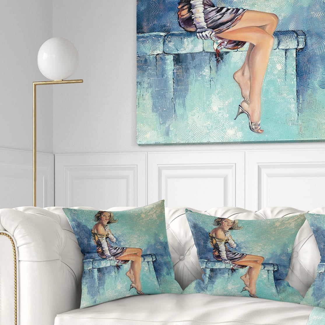 Designart Girl with Glass - Portrait Throw Pillow - 18x18