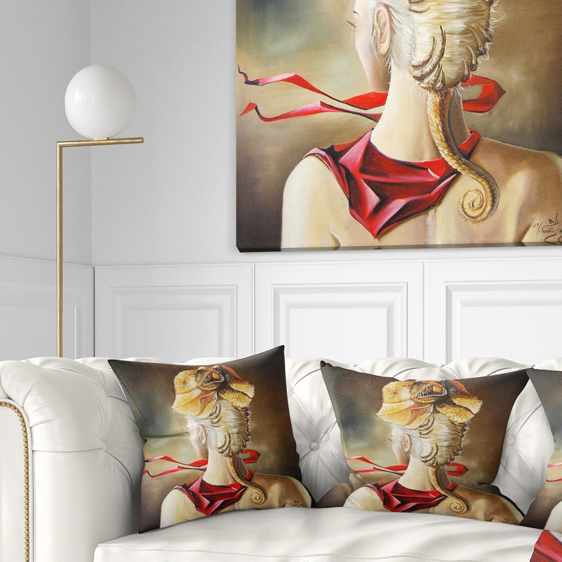 Designart Girl with Surreal Hat - Abstract Portrait Throw Pillow - 18x18