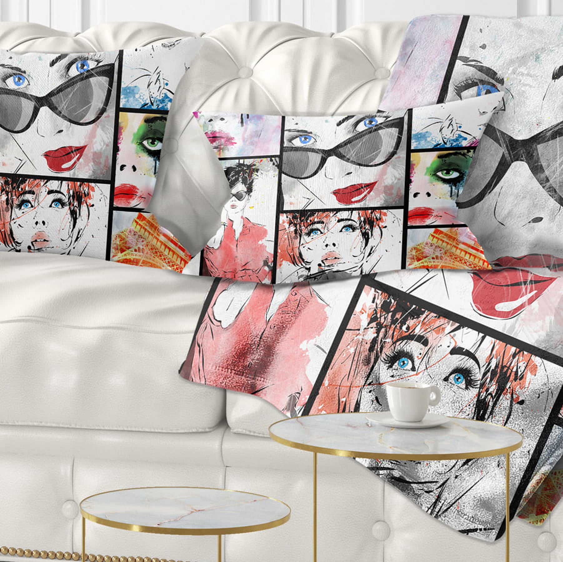 Designart Girls Collage - Abstract Portrait Throw Pillow - 12x20