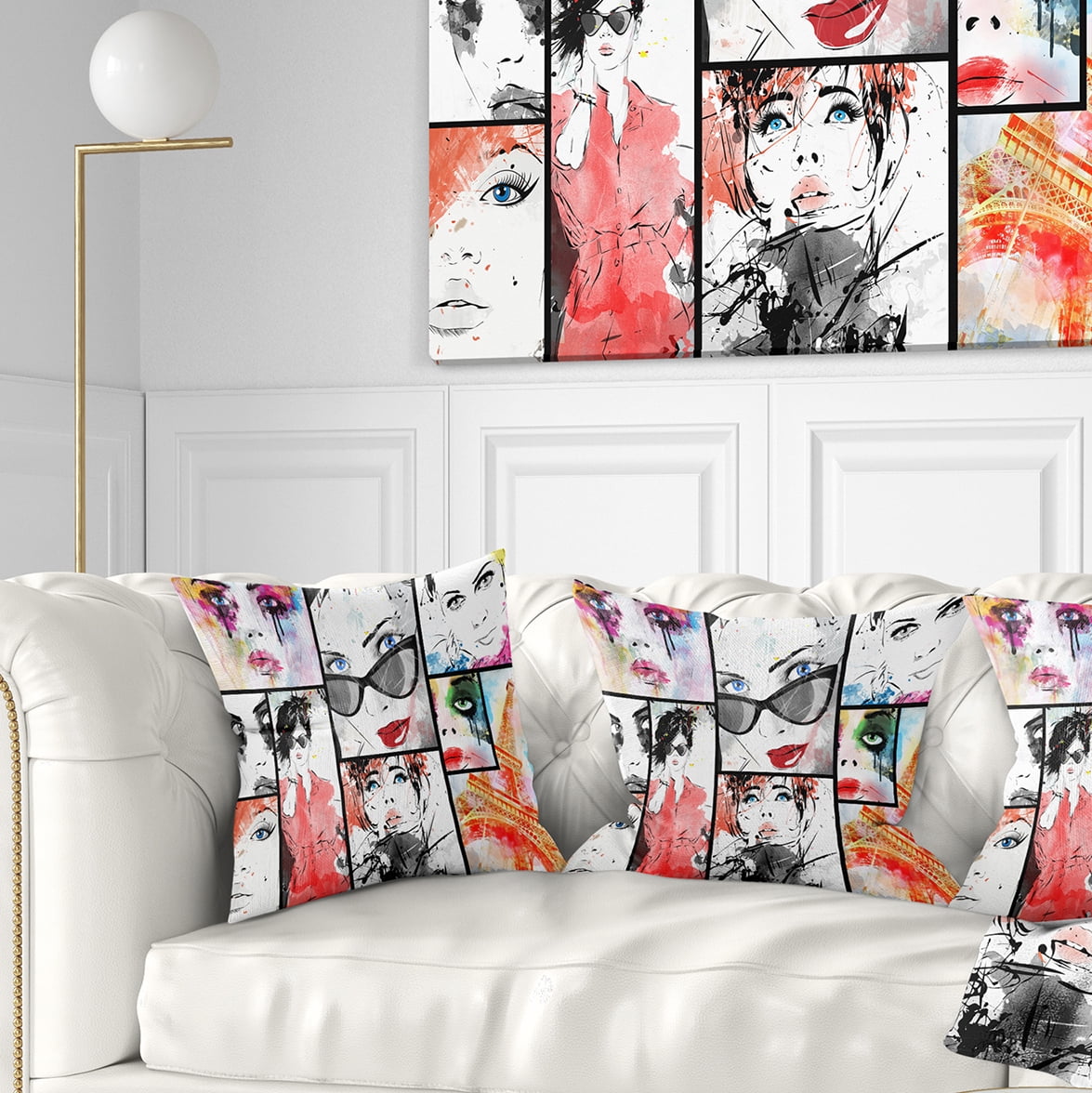 Designart Girls Collage - Abstract Portrait Throw Pillow - 18x18