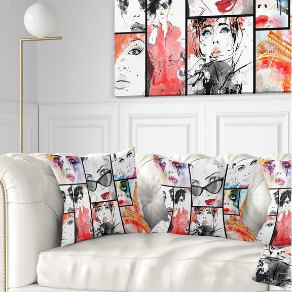 Designart Girls Collage - Abstract Portrait Throw Pillow - 18x18