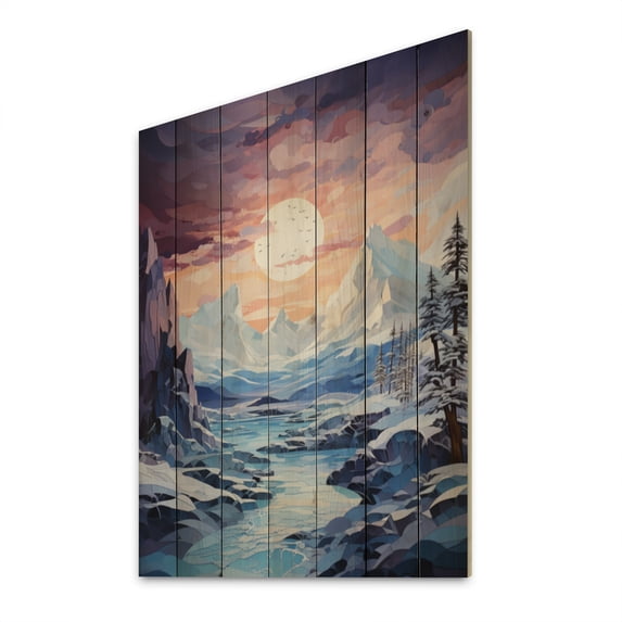 Designart "Glacier Frozen Majesty Collage" Landscape & Nature Print on Natural Pine Wood