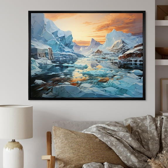 Designart "Glacier Frozen Majesty composition I" Landscapes Floater Framed Canvas Wall Art