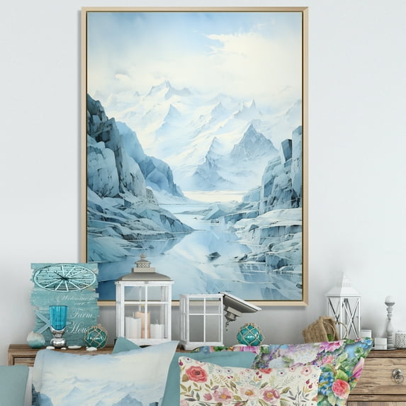 Designart "Glacier Frozen Muted" Landscape & Nature Floater Framed Canvas Print