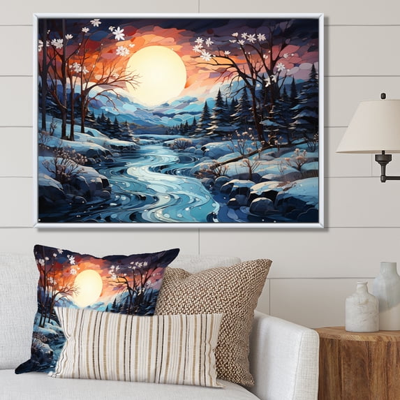 Designart "Glacier Glacial Majesty Painting I" Landscapes Floater Framed Canvas Art Print