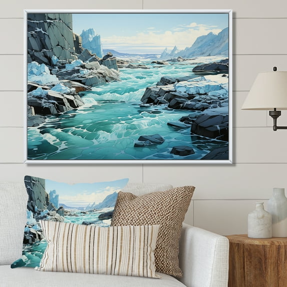 Designart "Glacier Glacial Winter Euphony I" Landscapes Floater Framed Wall Decor