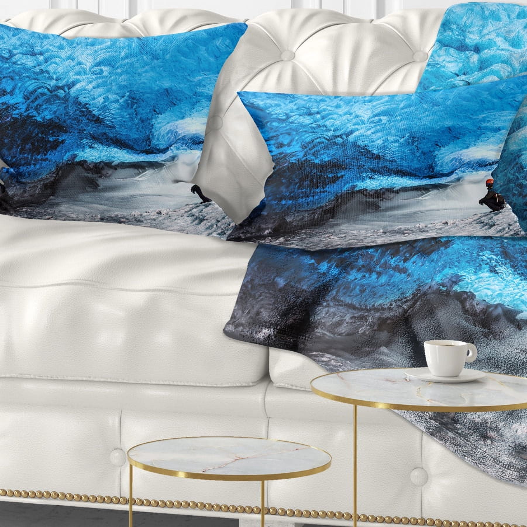 Designart Glacier Ice Cave of Iceland - Landscape Printed Throw Pillow - 12x20