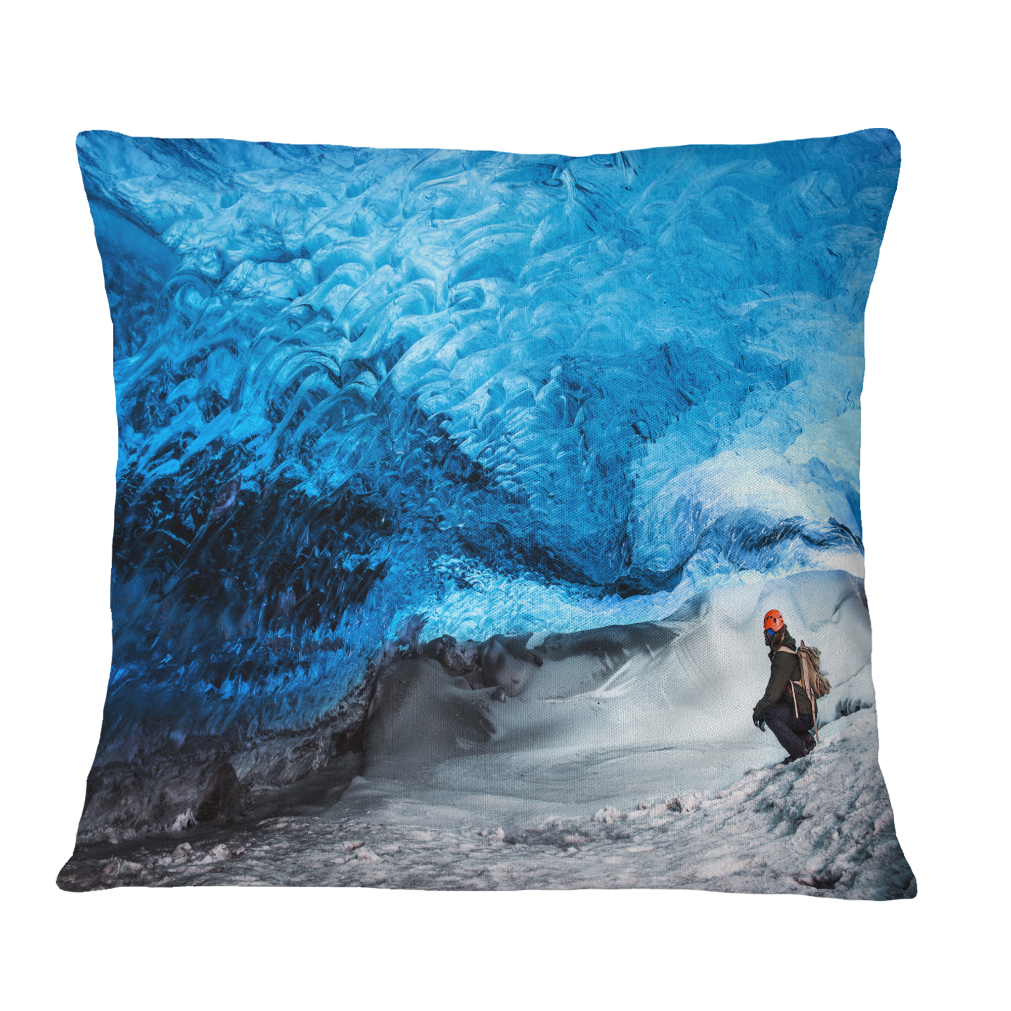 Designart Glacier Ice Cave of Iceland - Landscape Printed Throw Pillow - 18x18
