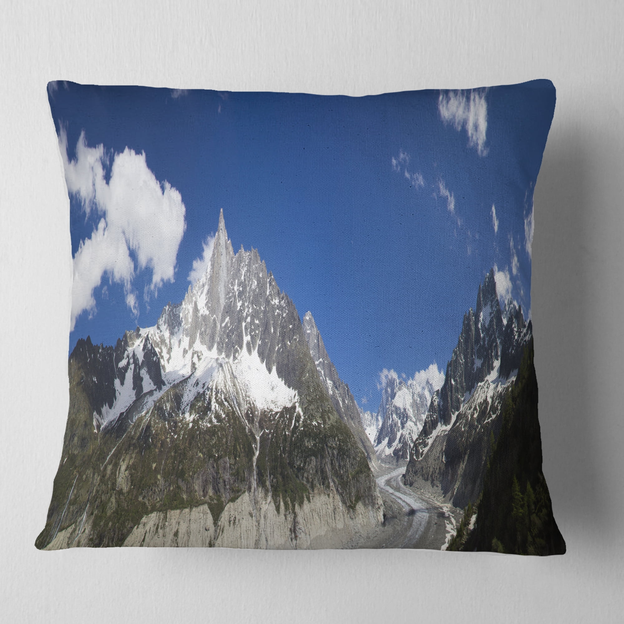 Designart Glacier nearby Chamonix Panorama - Landscape Printed Throw Pillow - 16x16