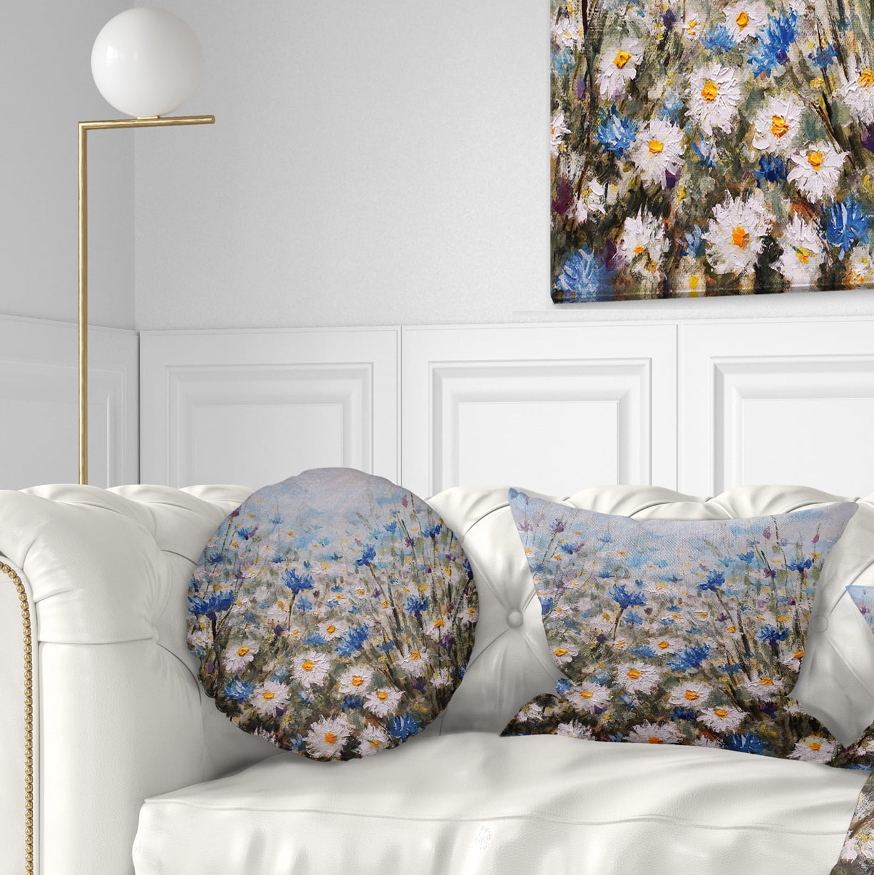 Designart Glade of Cornflowers and Daisies - Floral Throw Pillow - 12x20