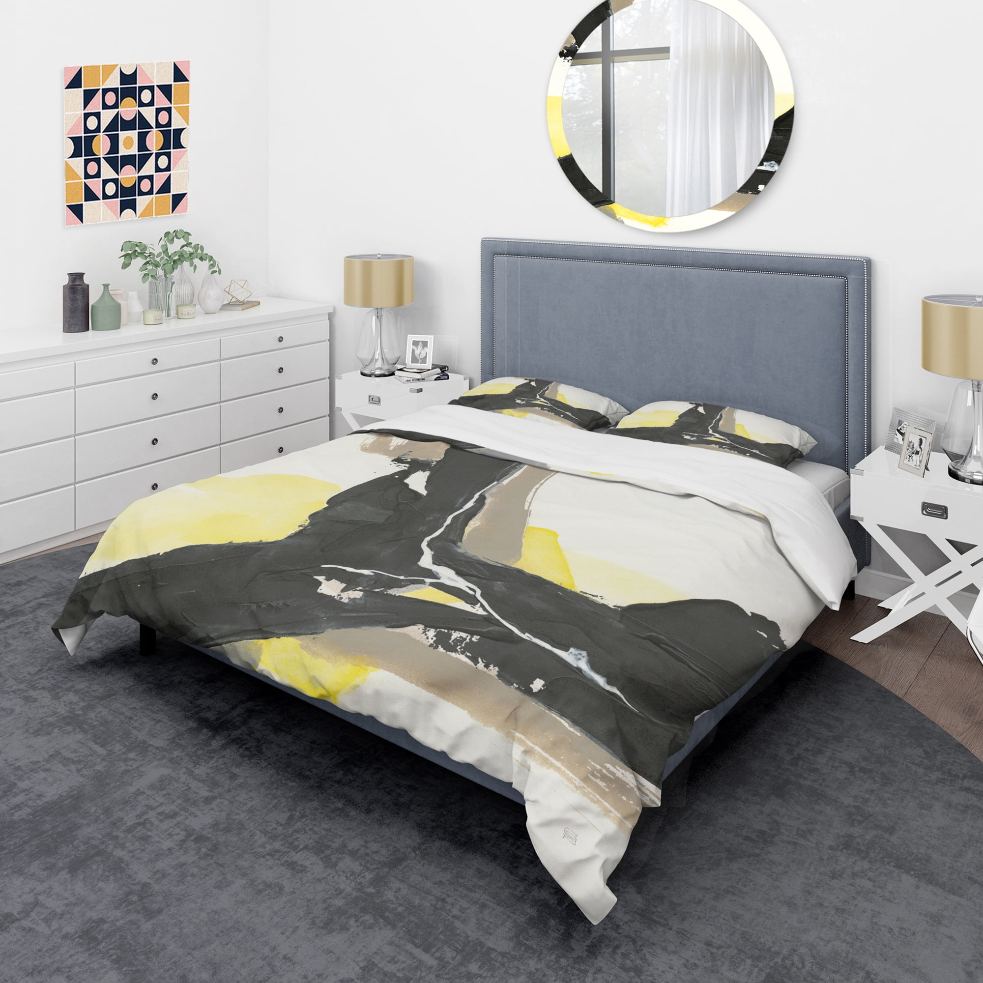 Designart 'Glam Black and Yellow I' Glam Duvet Cover Set