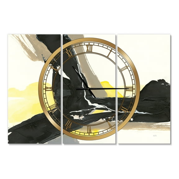 Designart 'Glam Black and Yellow I' Modern wall clock