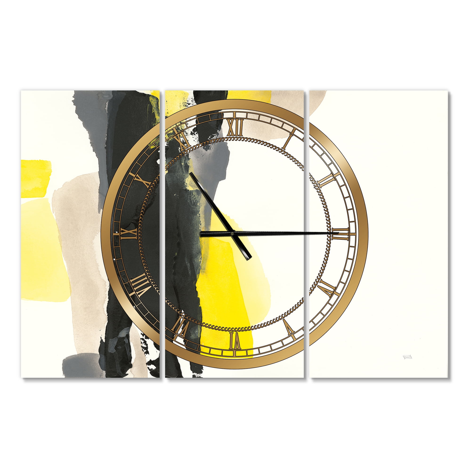 Designart 'Glam Black and Yellow II' Modern Wall Clock