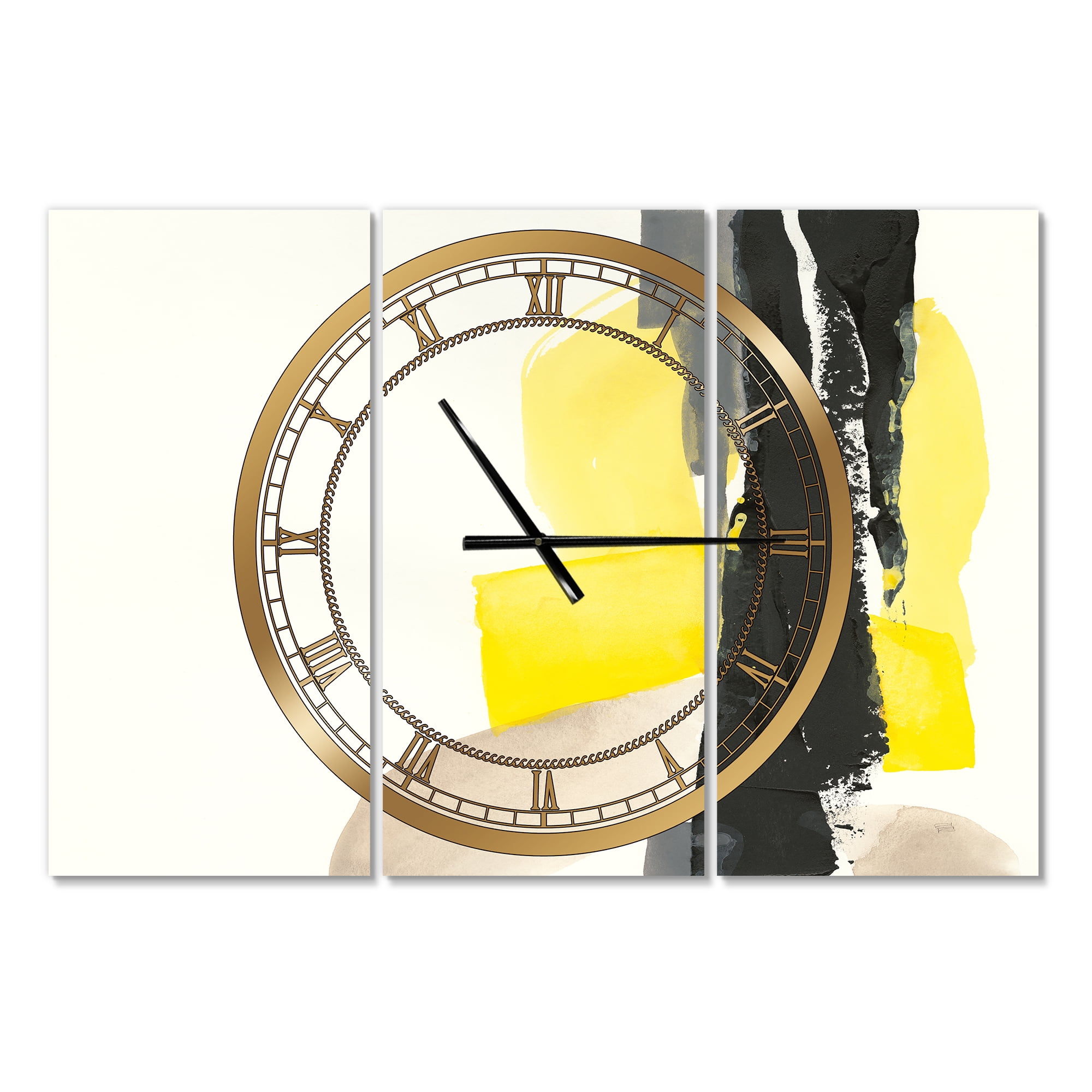 Designart 'Glam Black and Yellow III' Modern wall clock