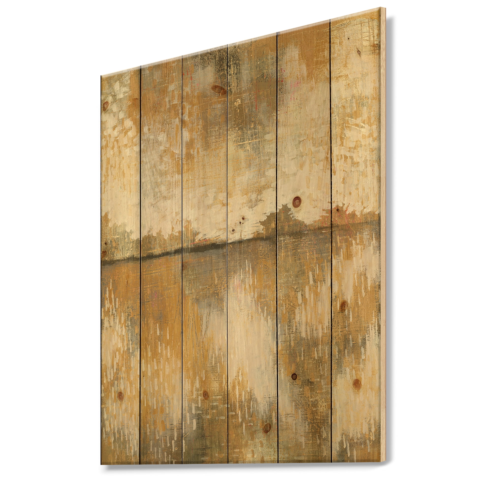 Designart 'Glam Brown and Cream Curious Sky' Modern Print on Natural Pine Wood