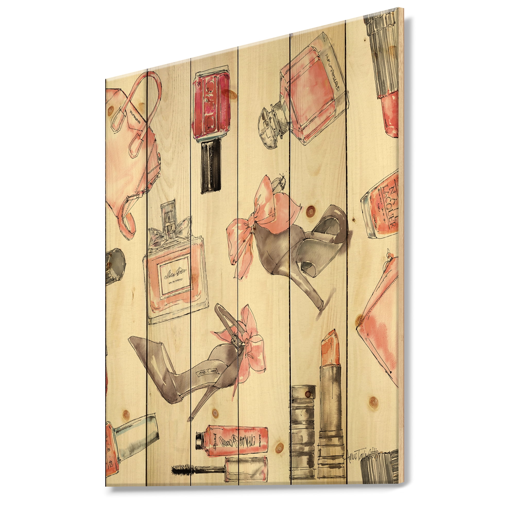 Designart 'Glam Chic Accents Pattern I' Fashion Print on Natural Pine Wood