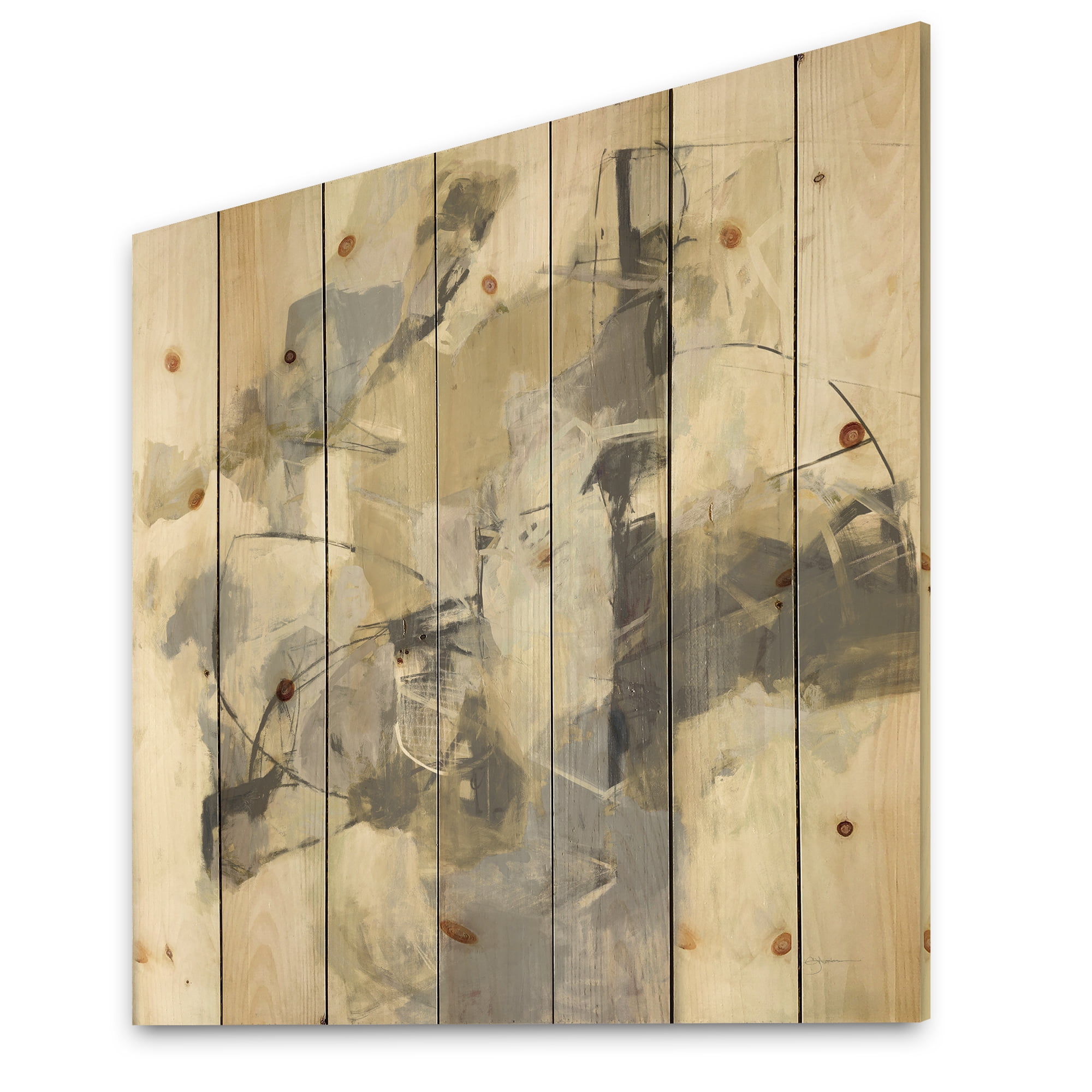 Designart 'Glam Cream Dream III' Modern & Contemporary Print on Natural Pine Wood