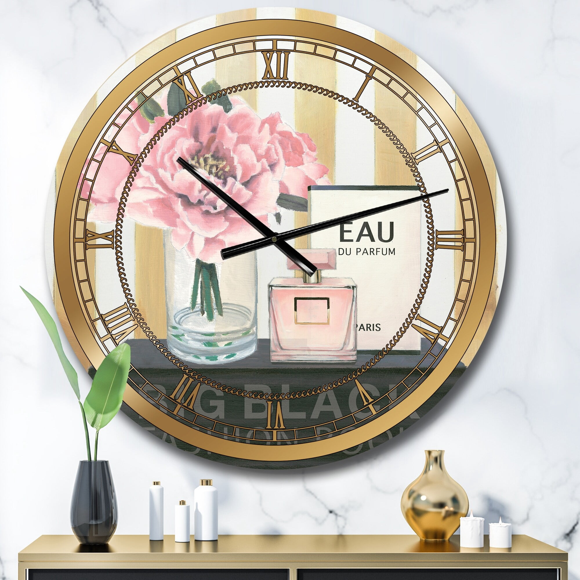 Designart 'Glam & Fashion Parfum Boudoir III' Glam wall clock