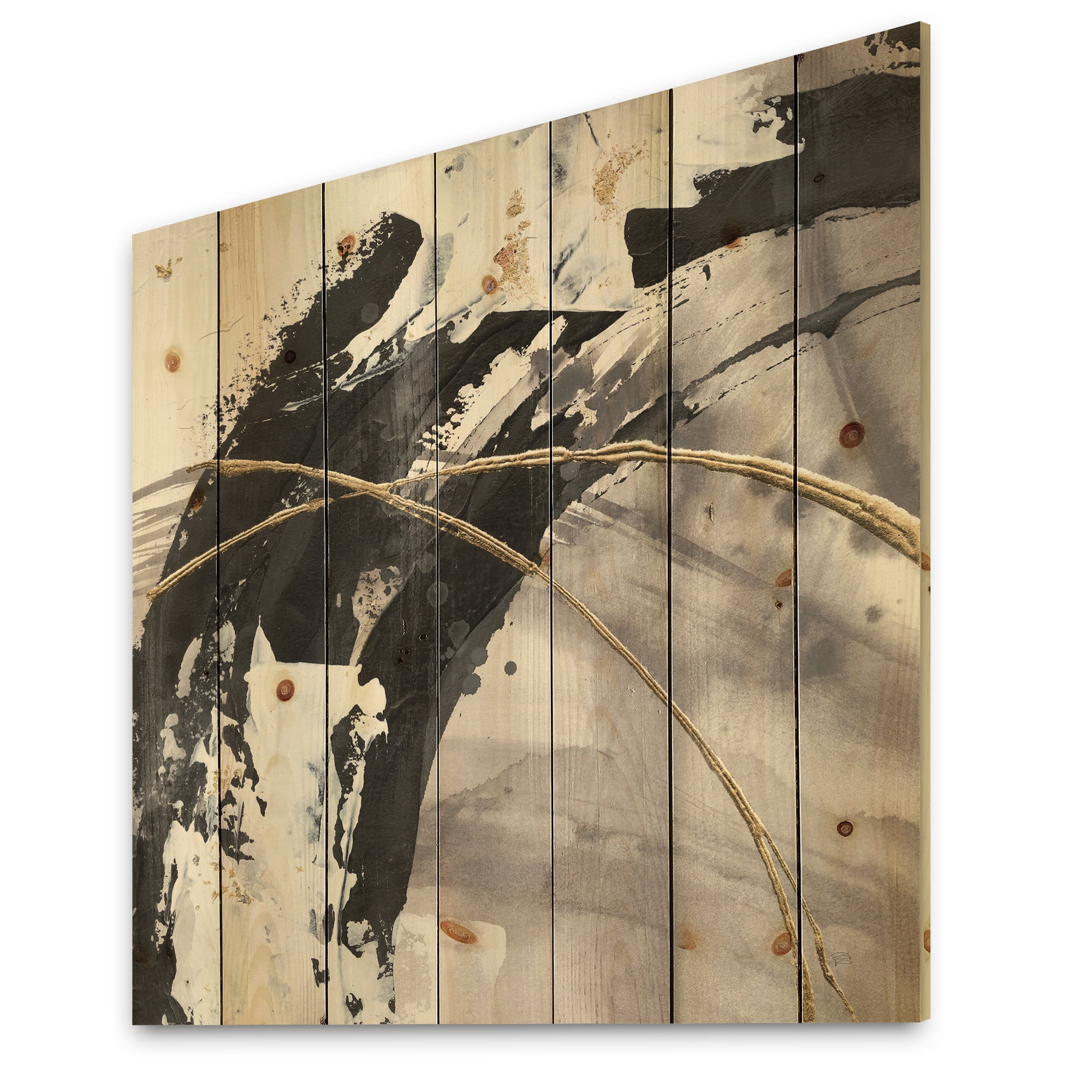 Designart 'Glam Fractal Arcs I' Transitional Print on Natural Pine Wood