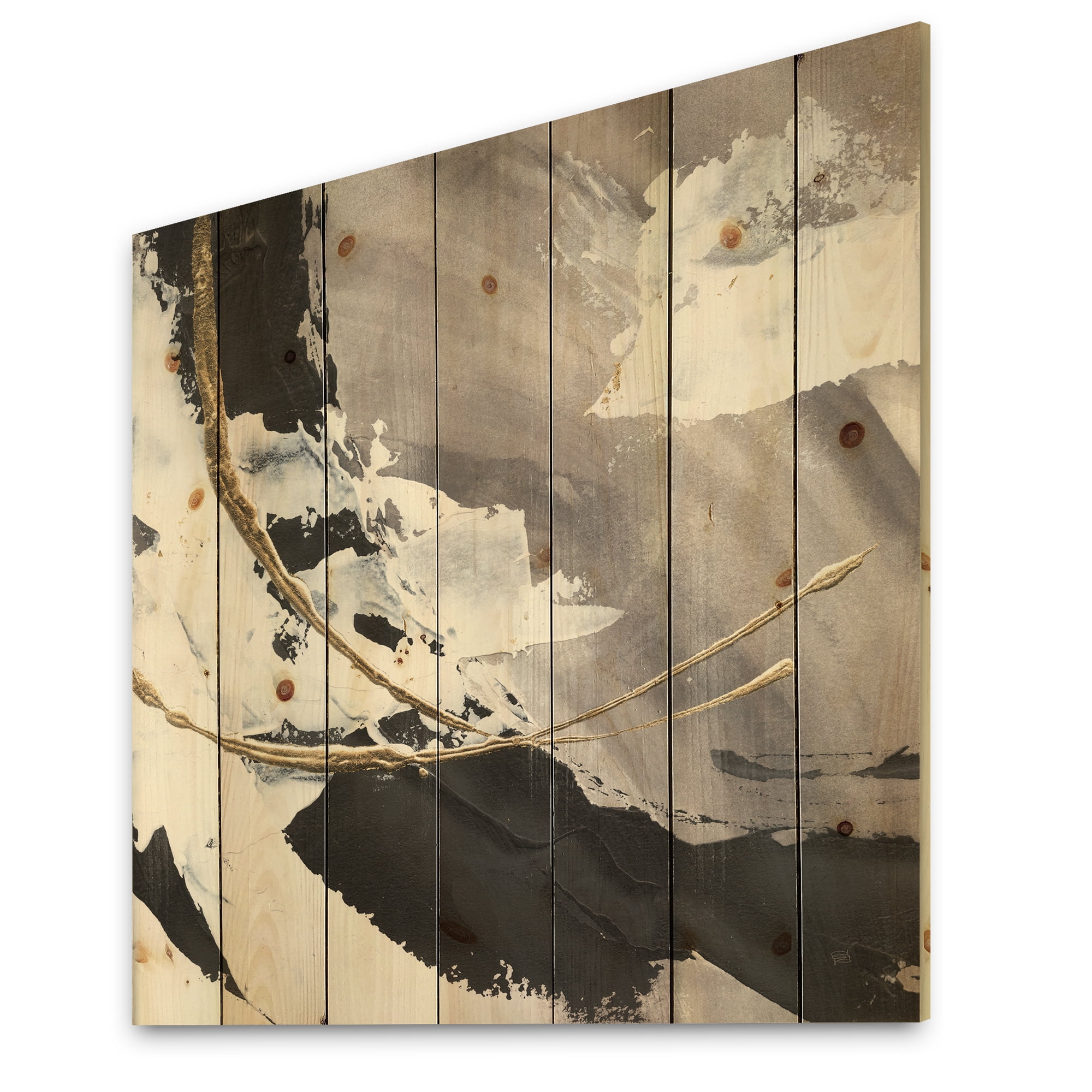 Designart 'Glam Fractal Arcs II' Transitional Print on Natural Pine Wood