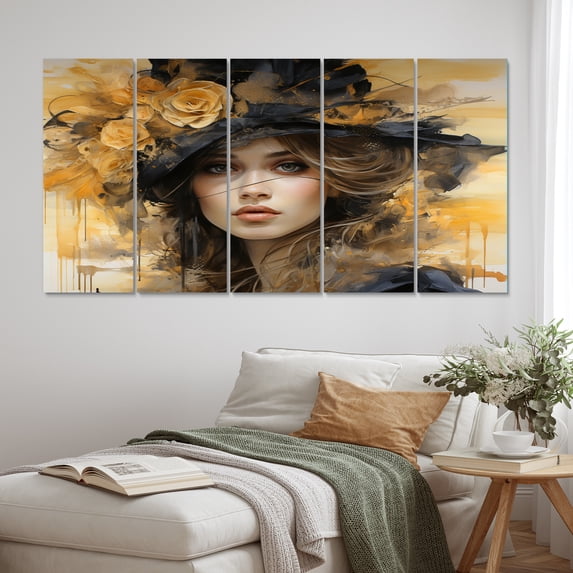Designart "Glam Gilded gracefulness Woman Portrait II" Fashion Art Living Room Set