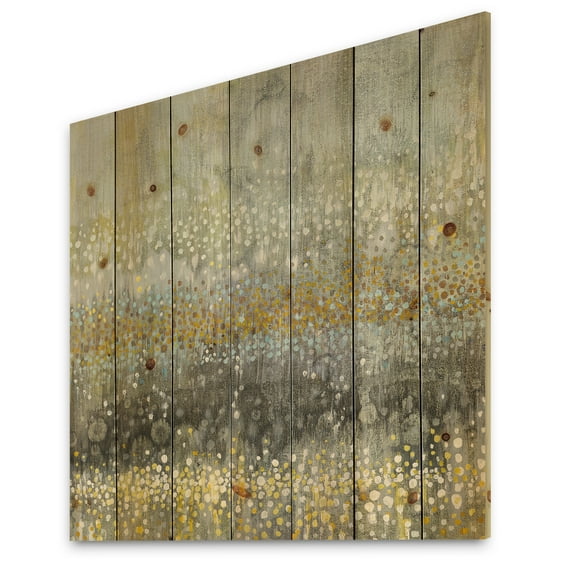 Designart 'Glam Gold Rain Abstract III' Modern & Contemporary Print on Natural Pine Wood