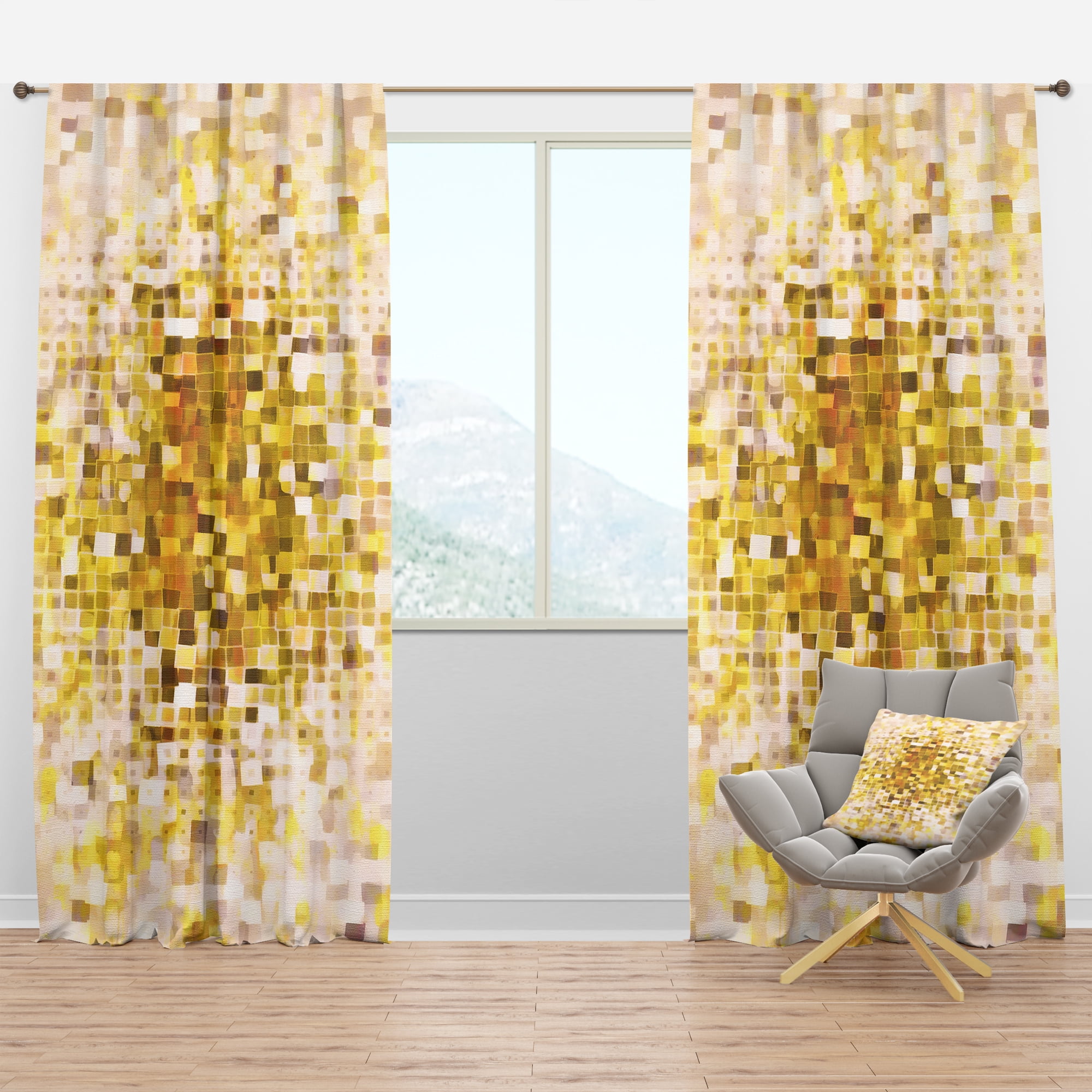 Designart 'Glam Gold Yellow Explosion Blocks I' Modern Blackout Curtain Panel