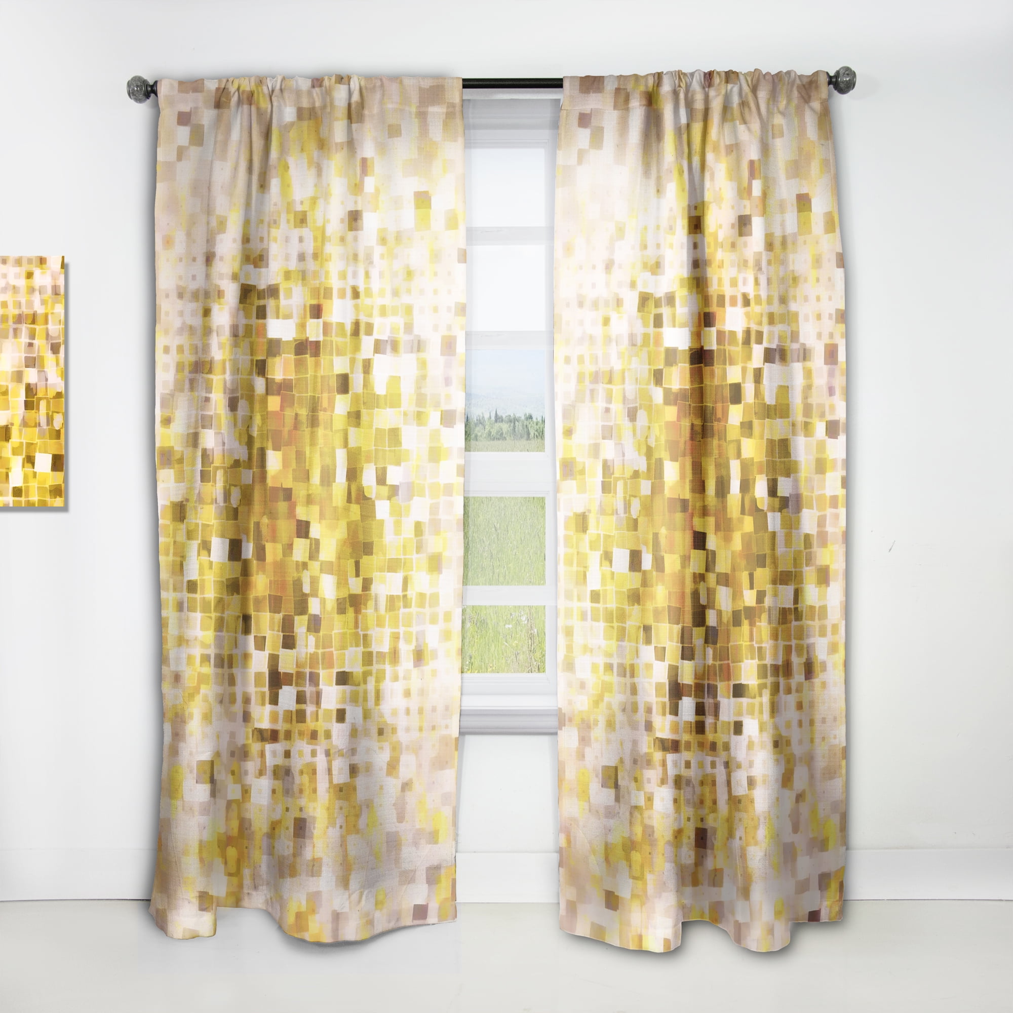 Designart 'Glam Gold Yellow Explosion Blocks I' Modern Curtain Panel