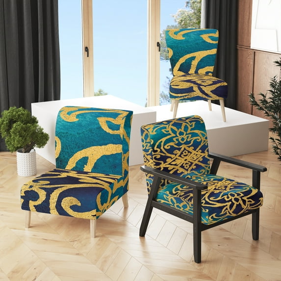 Designart "Glam Indigo Form II" Upholstered Transitional Accent Chair - Arm Chair