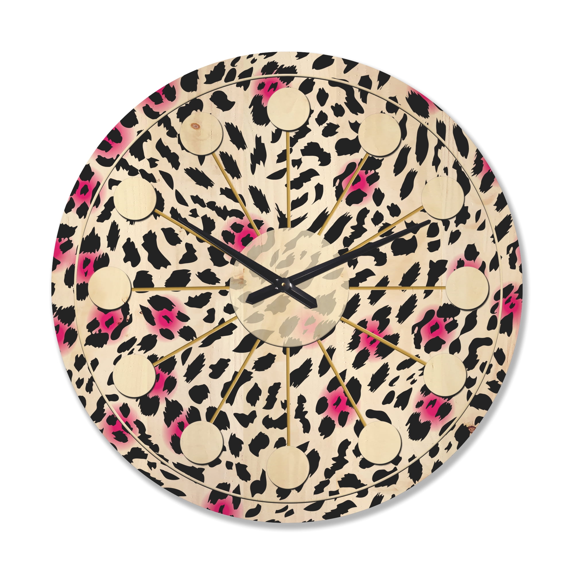 Designart 'Glam Leopard Retro Pattern' Mid-Century Modern Wood Wall Clock