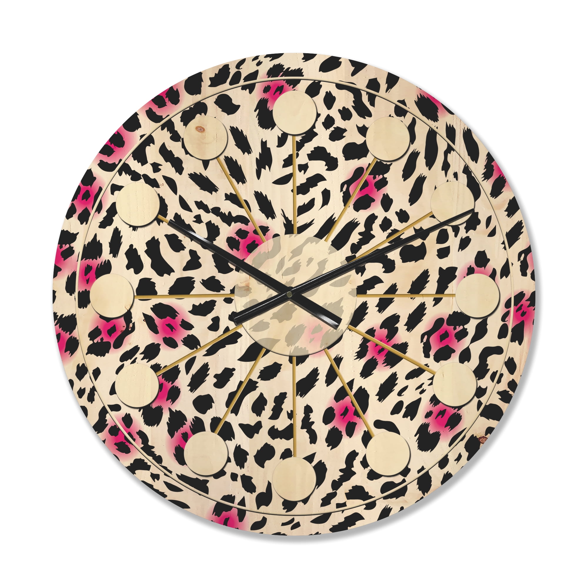 Designart 'Glam Leopard Retro Pattern' Mid-Century Modern Wood Wall Clock