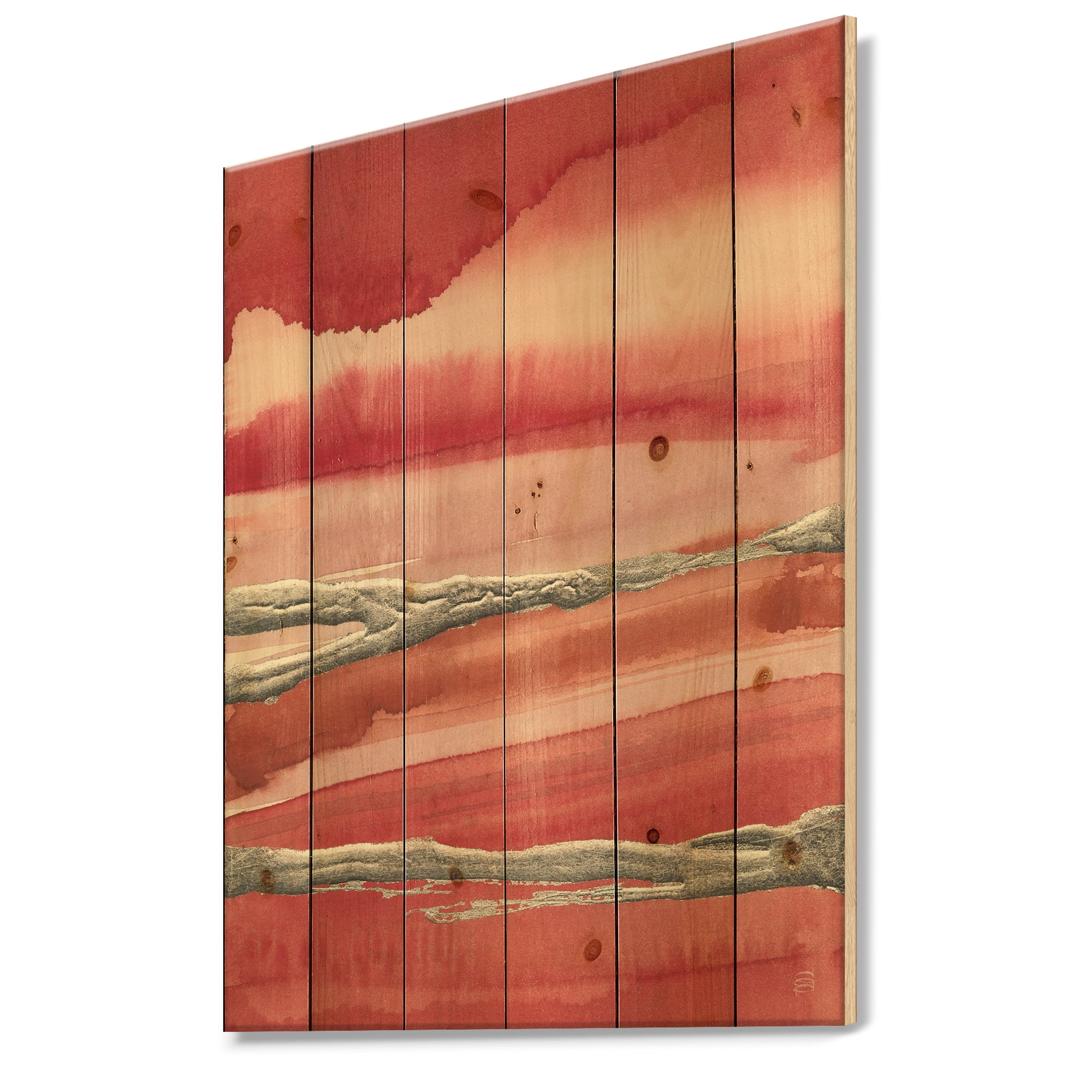 Designart 'Glam Metallic on Red' Modern Glam Print on Natural Pine Wood