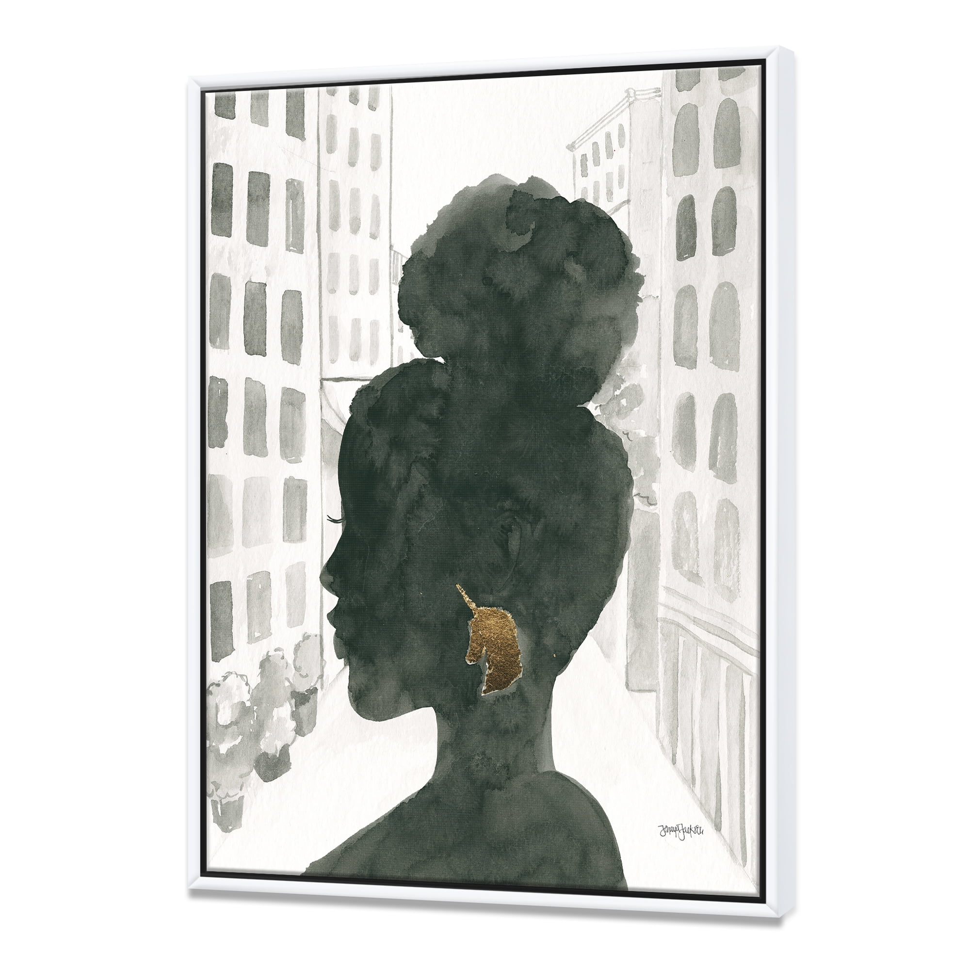 Glamorous Black Silhouette with Gold Accent Framed Canvas Art