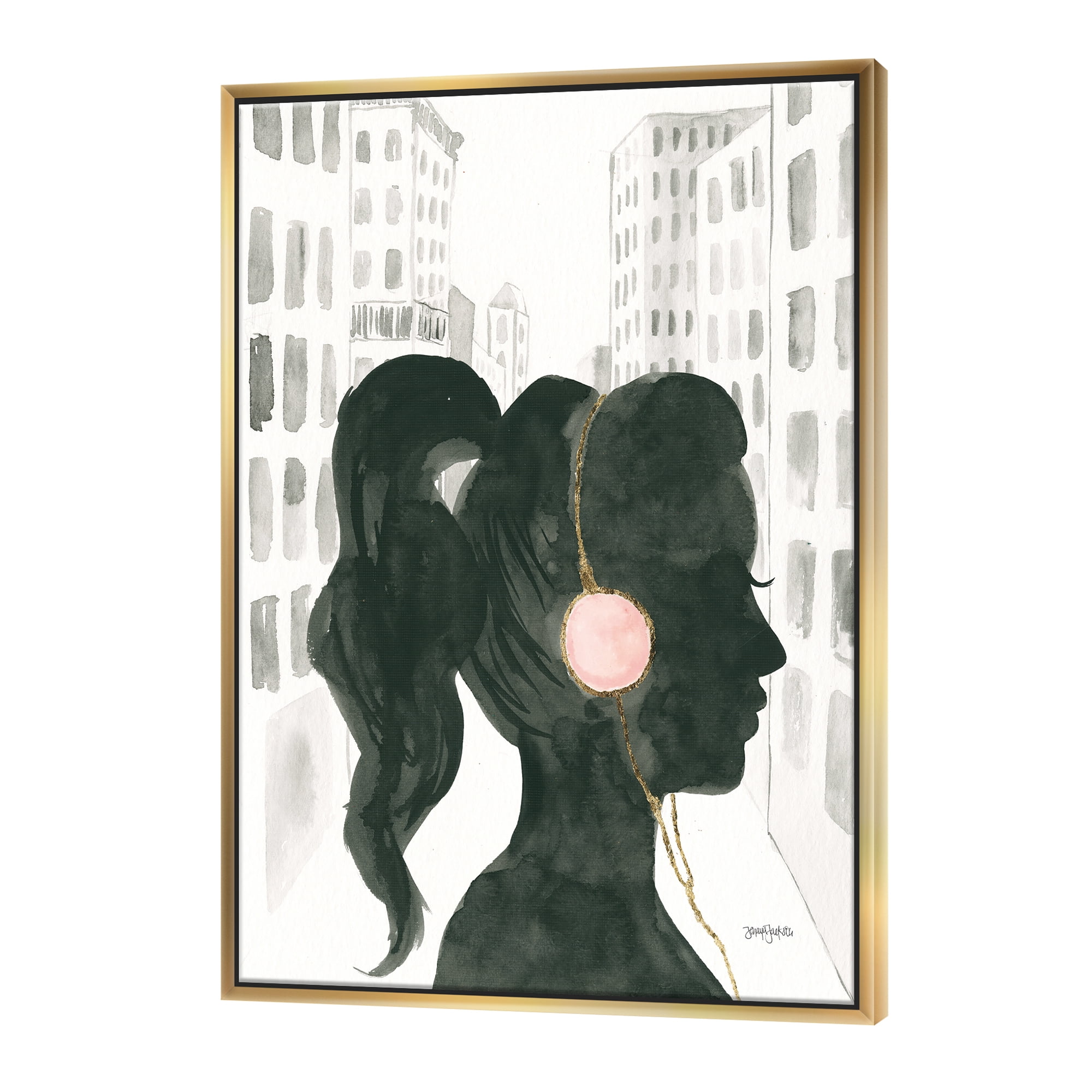 Glam Pink Ladies Black Silhouette Framed Canvas Art