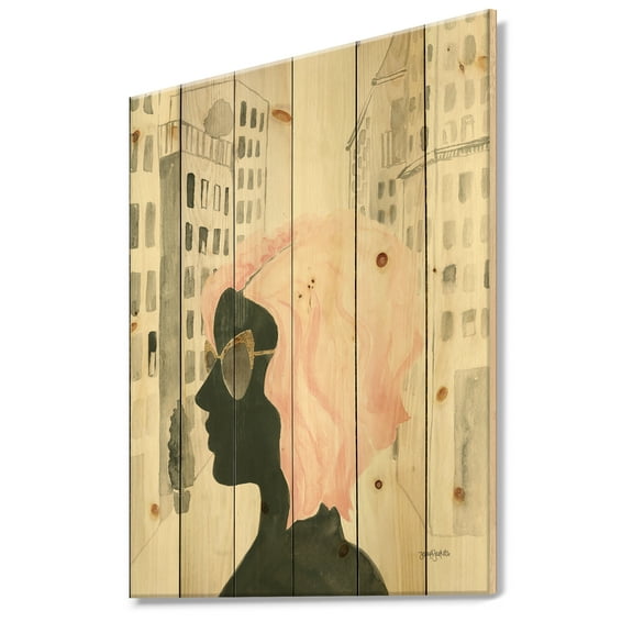 Designart 'Glam Pink Ladies IV' Fashion Print on Natural Pine Wood
