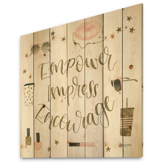 Designart 'Glam Pink Ladies V' Fashion Print on Natural Pine Wood