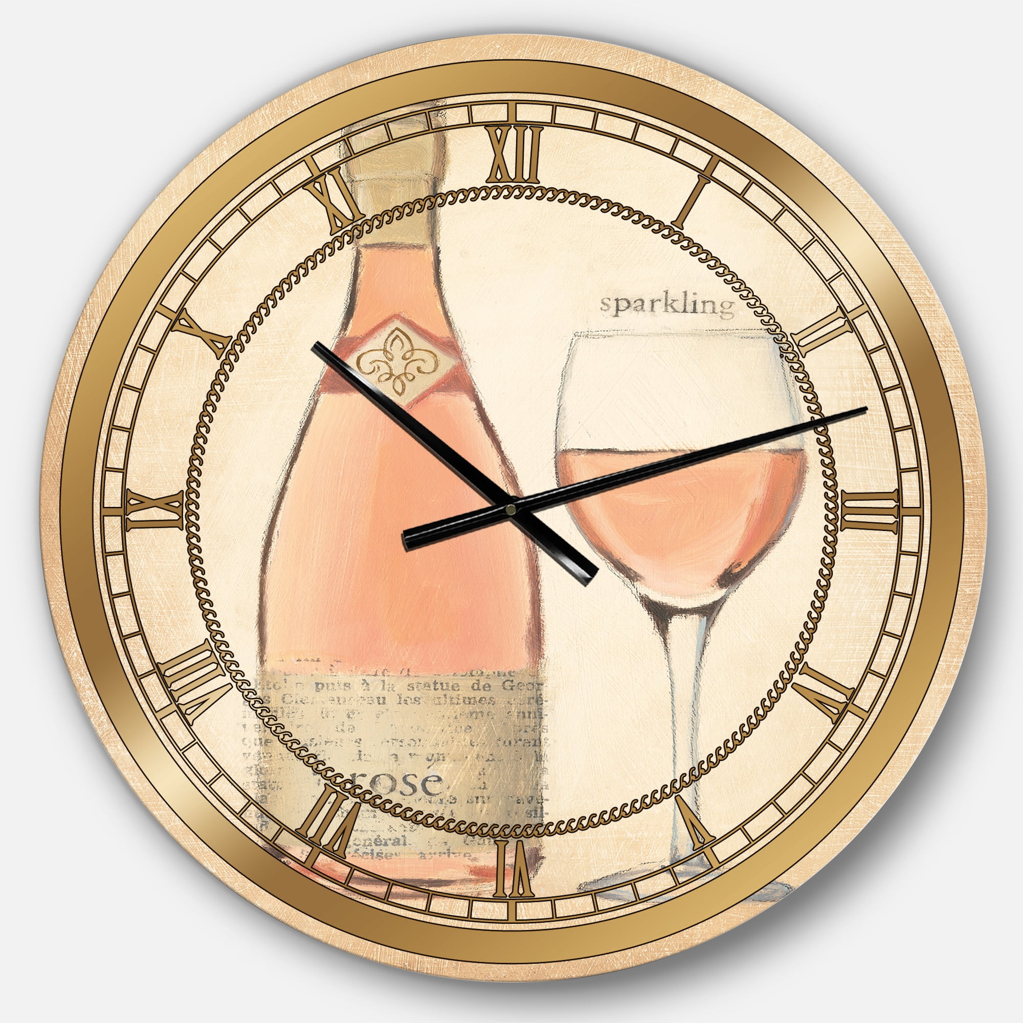 Designart 'Glam Sparkling Rose Wine' Glam wall clock