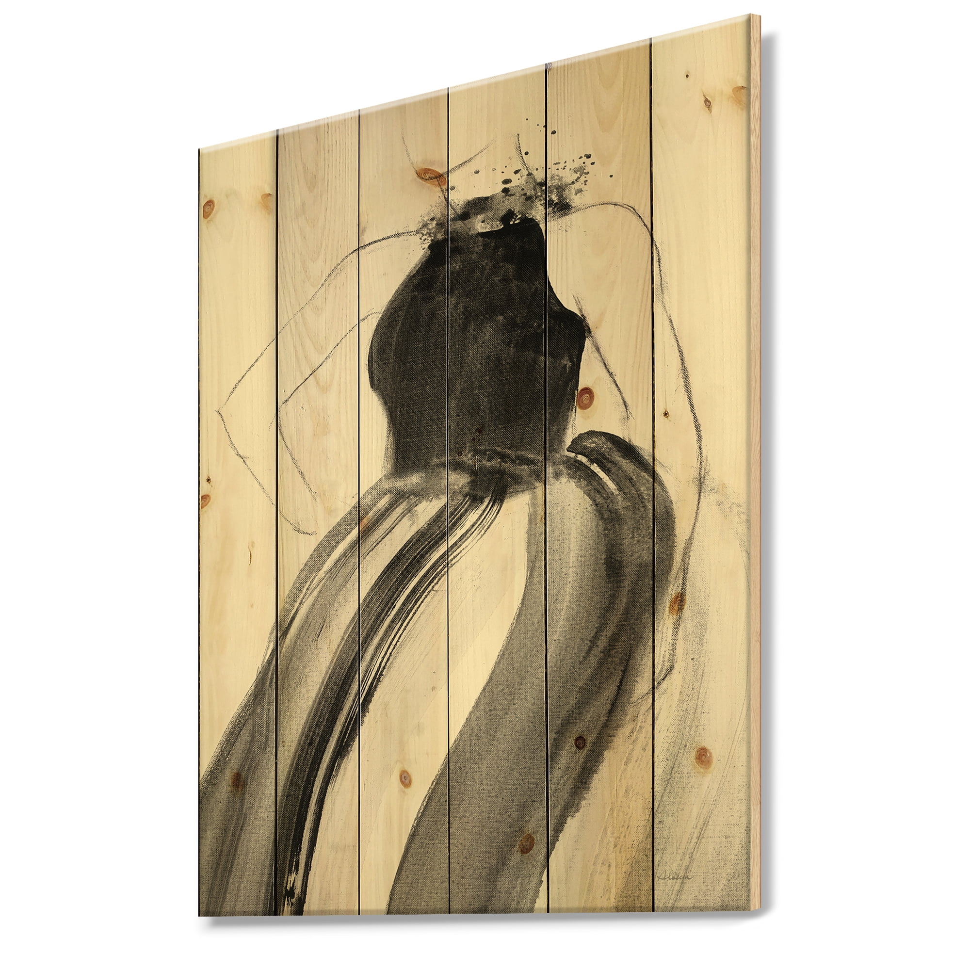 Designart 'Glam and Fashion Feminine II' Fashion Figures Print on Natural Pine Wood