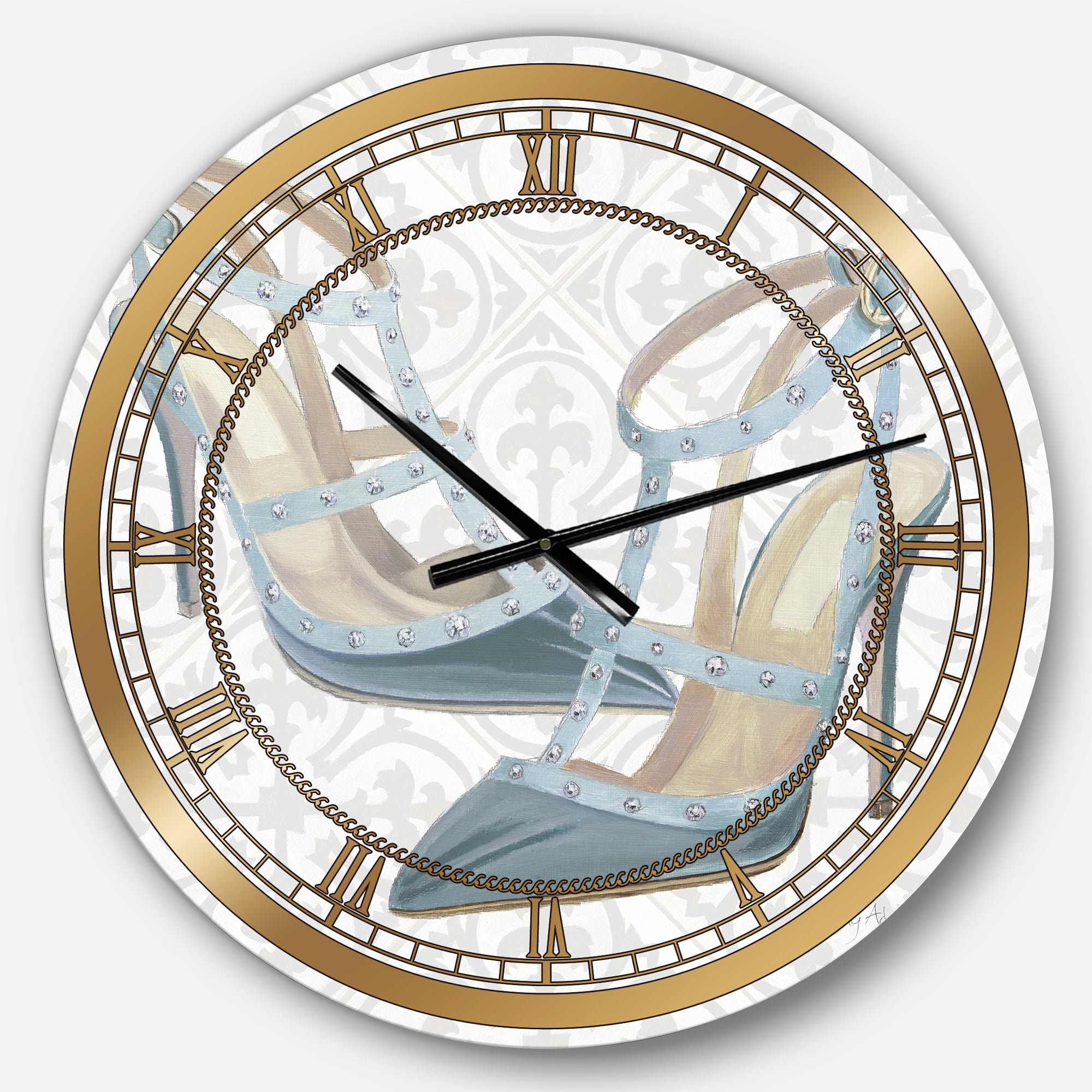 Designart 'Glam cosmetics Blue Shoes' Glam wall clock