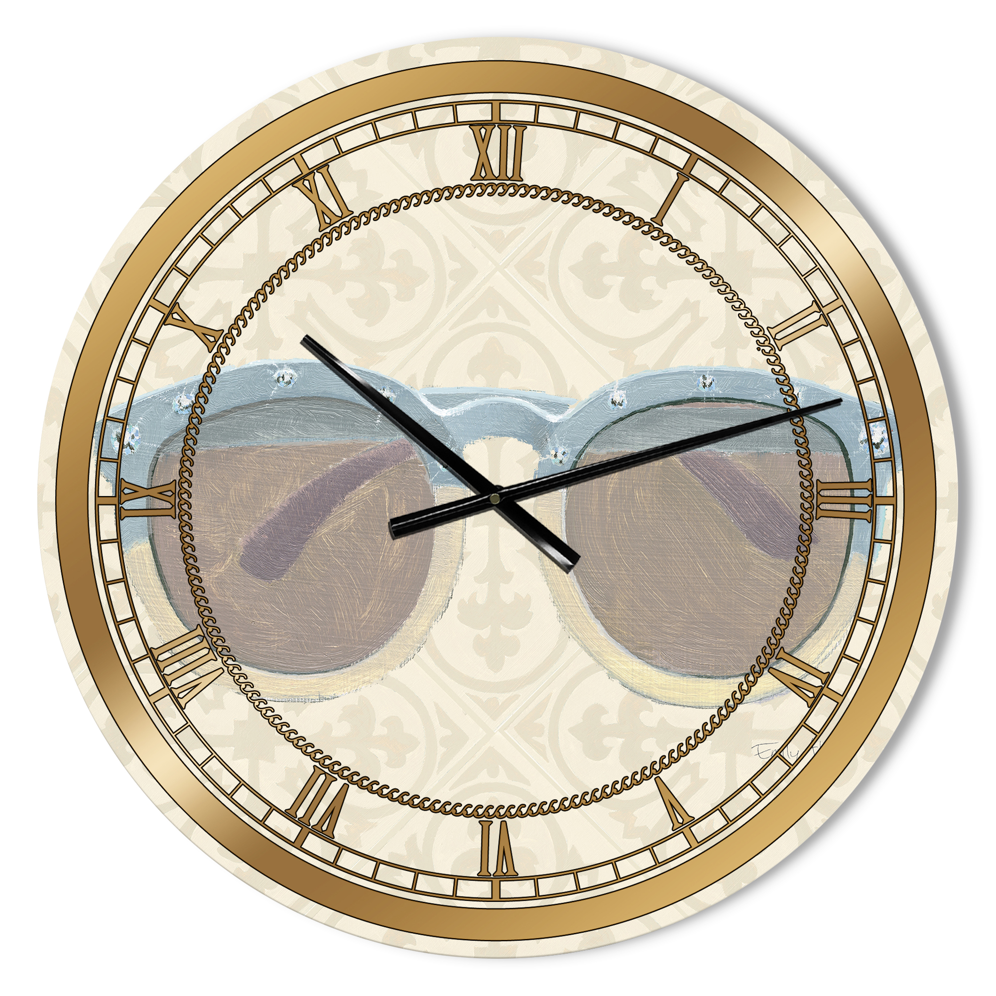 Designart 'Glam cosmetics Blue Sun Glasses' Glam wall clock