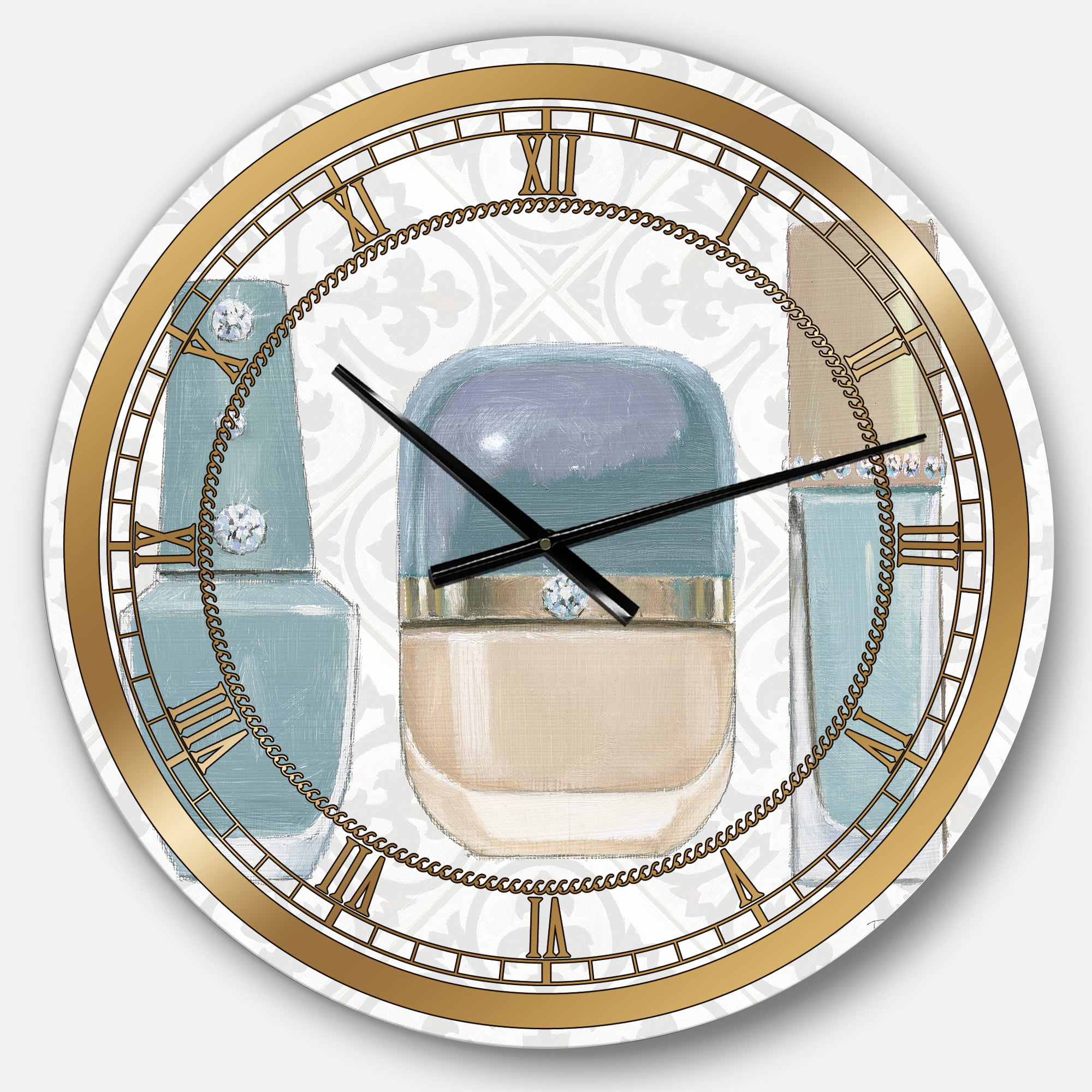 Designart 'Glam cosmetics Blue accessories' Glam wall clock