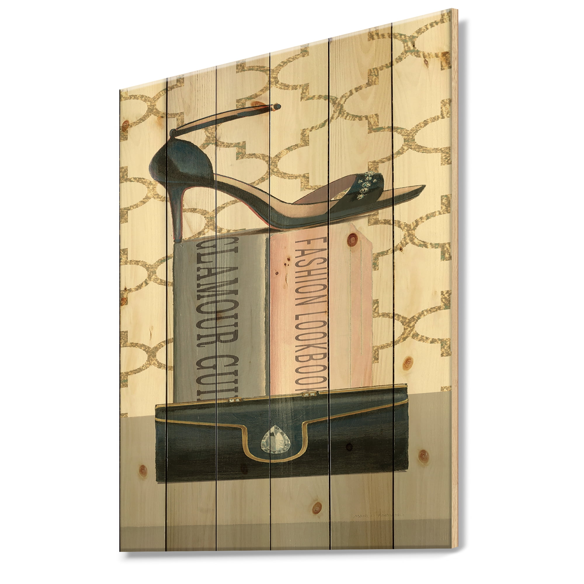 Designart 'Glam fashion High Heels VIII' Fashion Print on Natural Pine Wood